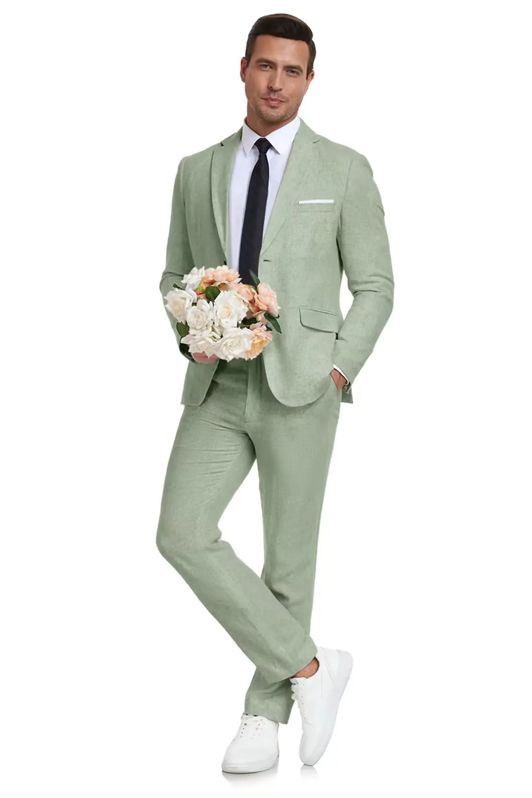 Light green linen suit for beach wedding – men’s summer formalwear with fresh tone