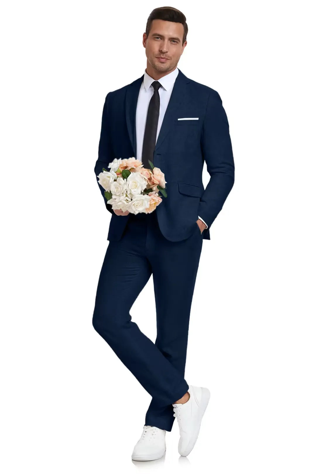 Navy Linen Summer Suit for Men – Slim Fit 2 Piece Wedding Outfit – Wehilion® ™