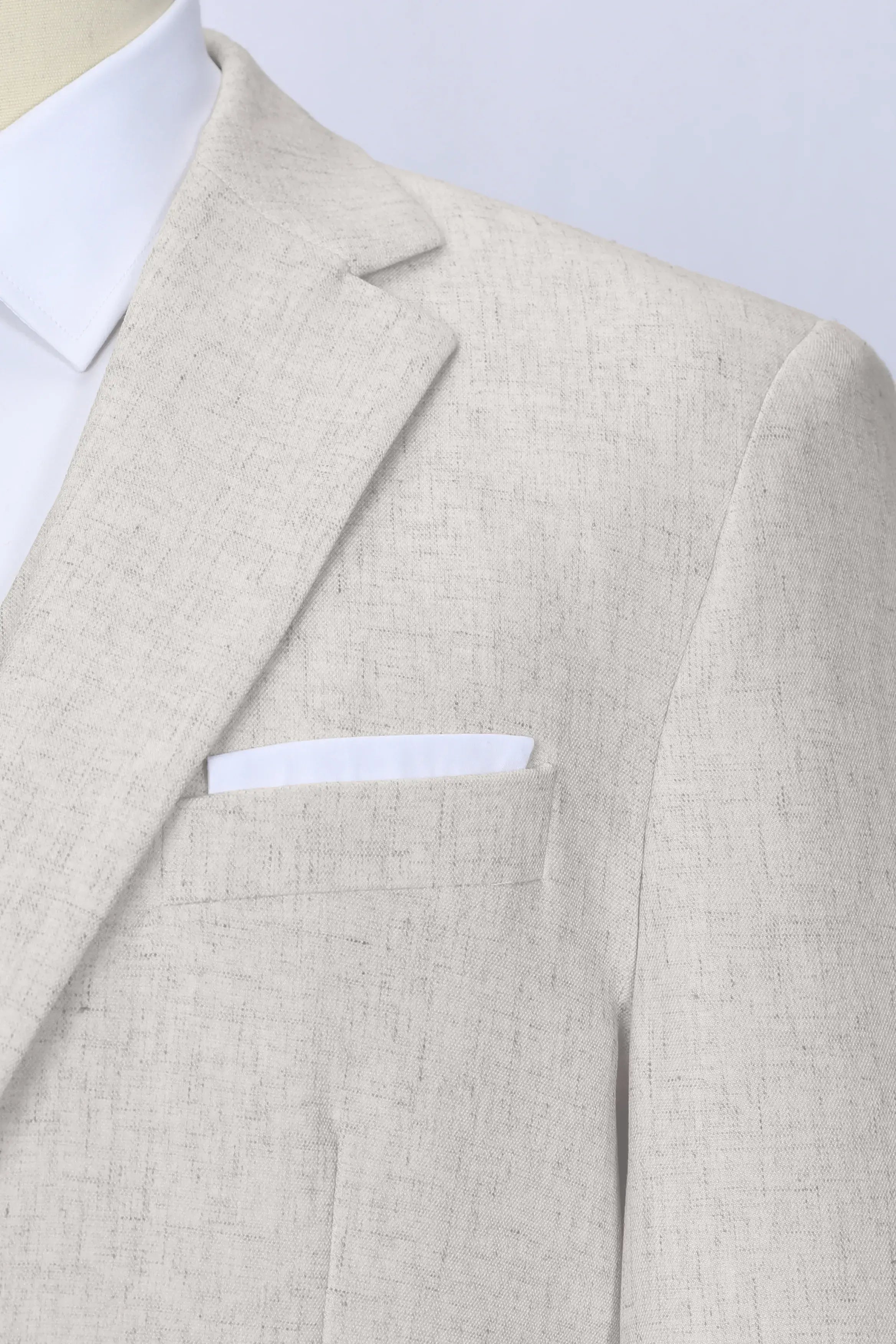 Close-Up of White Linen Suit Fabric – Breathable Texture Ideal for Summer Outfits and Wedding Suits – Wehilion® ™