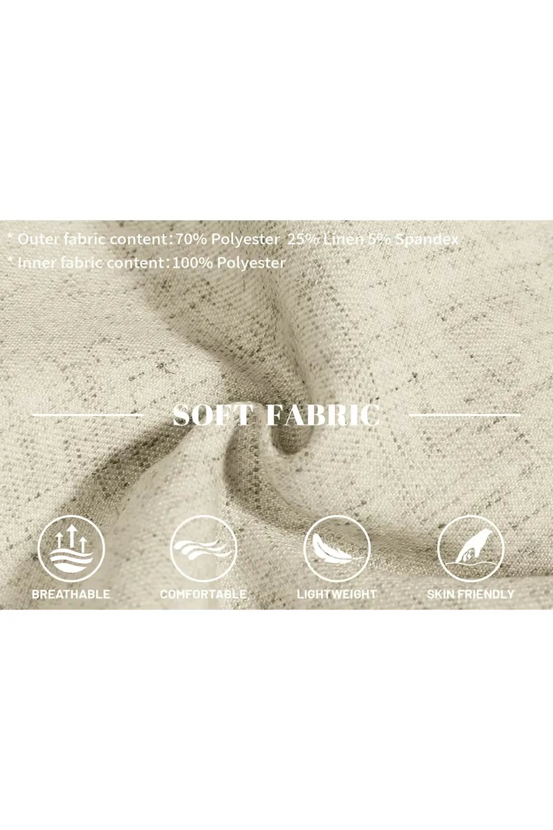 Breathable light champagne linen fabric detail from men's slim fit 2 piece summer suit.