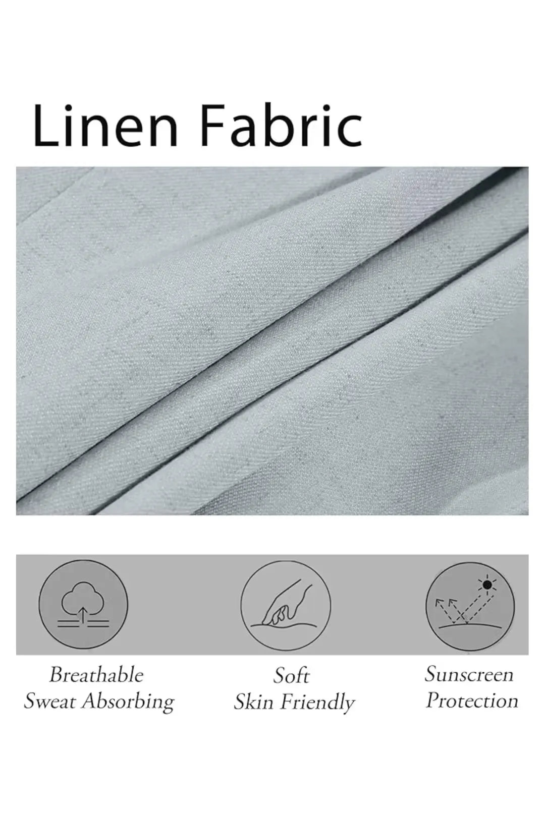 Detailed shot of breathable light grey linen fabric from men's slim fit 2 piece summer suit, soft and lightweight for weddings.