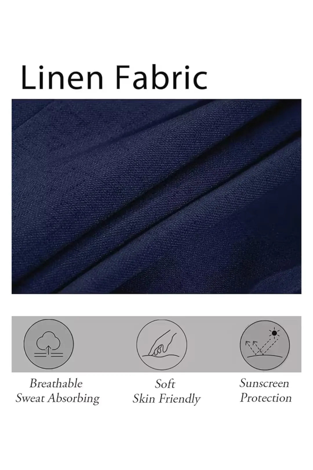 Breathable navy linen fabric detail from men's slim fit 2 piece summer suit.