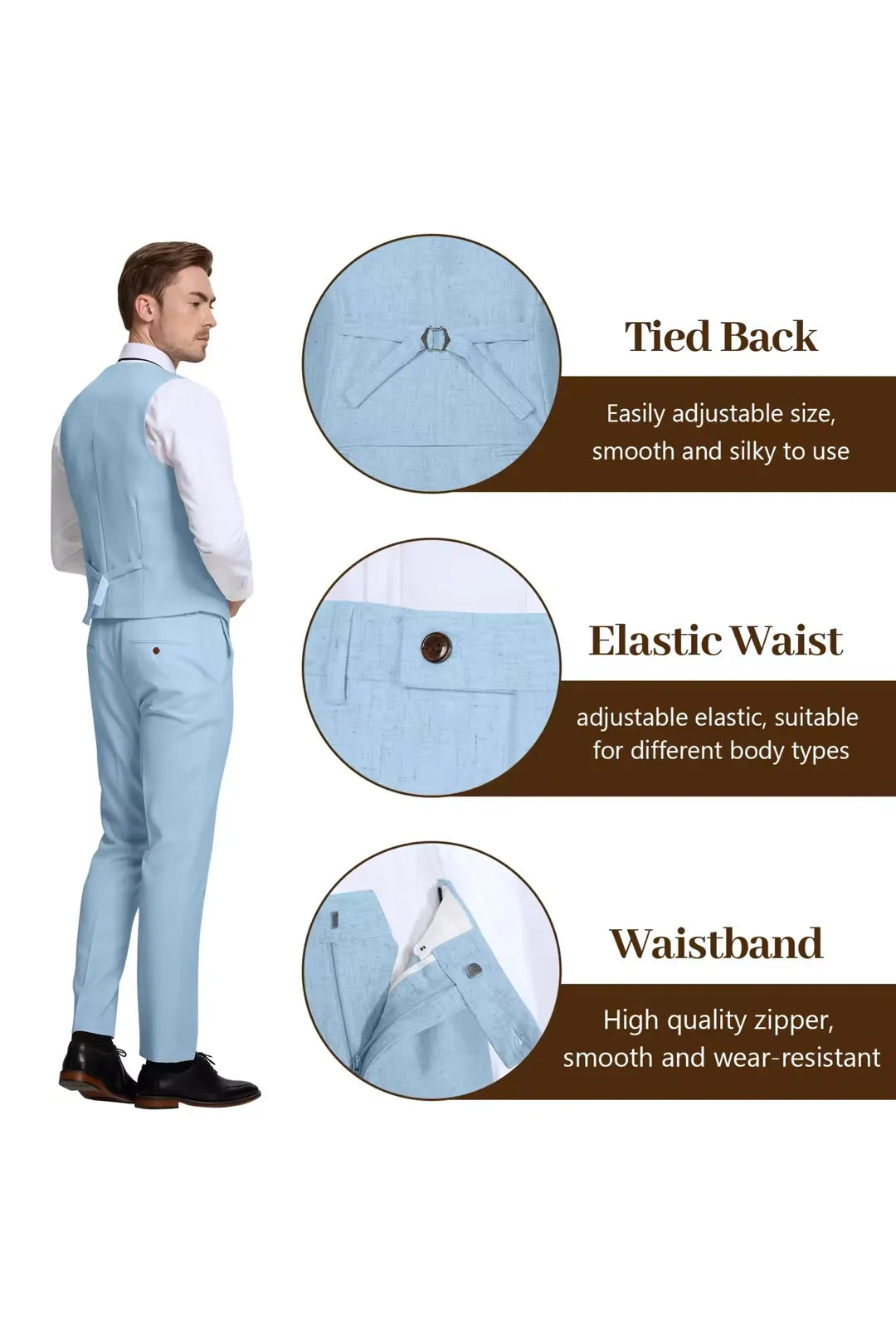 Baby Blue Lightweight Linen Suit for Groom – Breathable 3 Piece Outfit with Blazer & Vest – Wehilion® ™