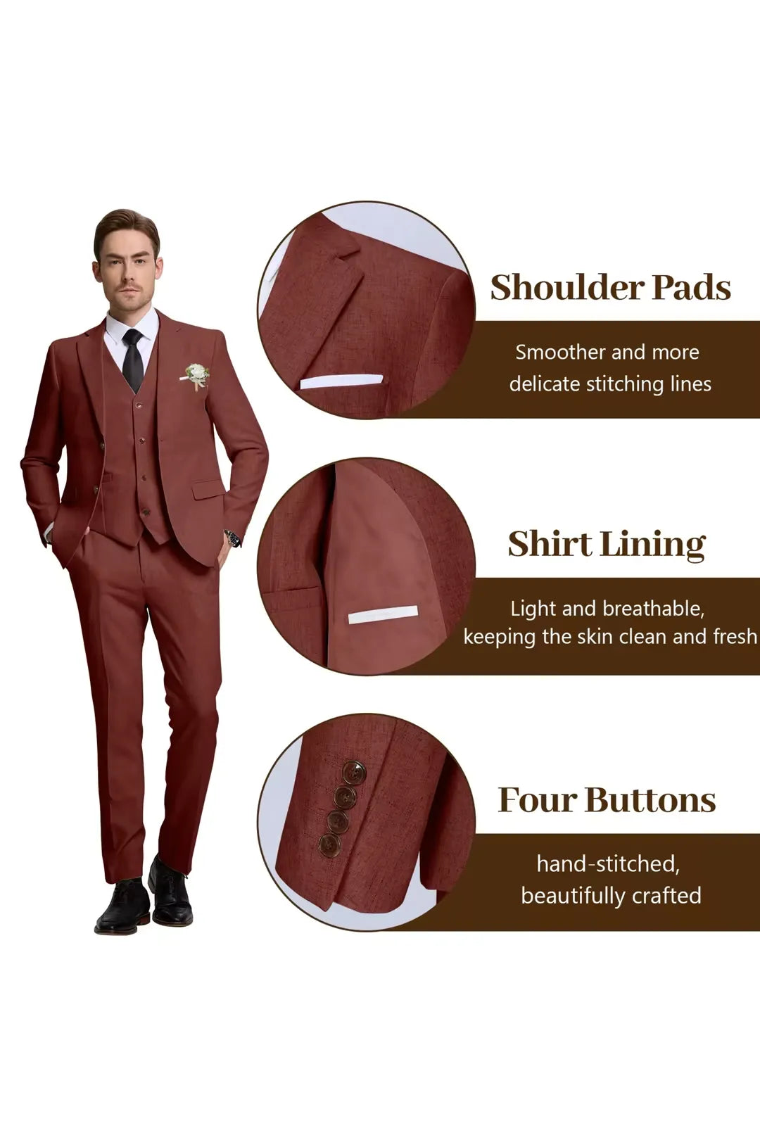 Men's Burgundy Linen Slim Fit Suit – Summer Tuxedo Set for Wedding & Formal Events – Wehilion® ™