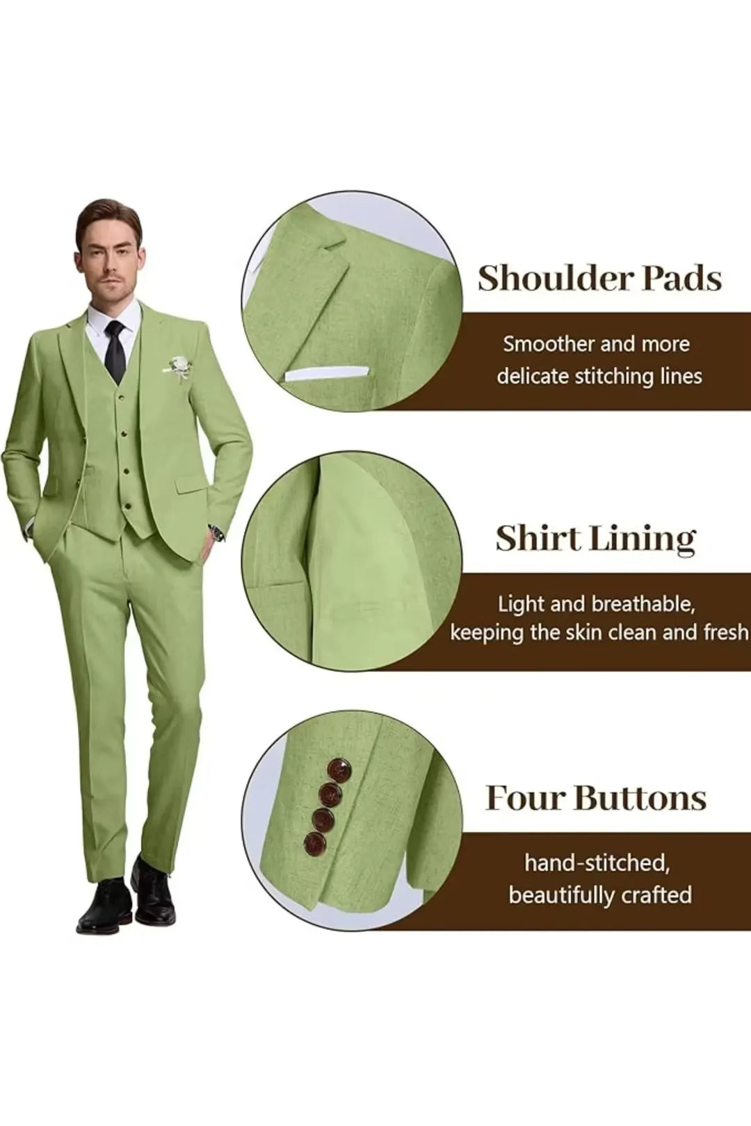 Men's Grass Green Linen Slim Fit Suit – Summer Tuxedo Set for Wedding & Formal Events – Wehilion® ™