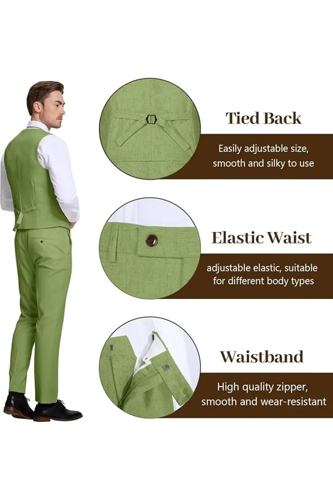 Grass Green Lightweight Linen Suit for Groom – Breathable 3 Piece Outfit with Blazer & Vest – Wehilion® ™