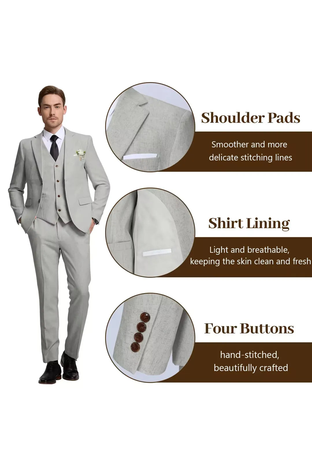 Men's Grey Linen Slim Fit Suit – Summer Tuxedo Set for Wedding & Formal Events – Wehilion® ™