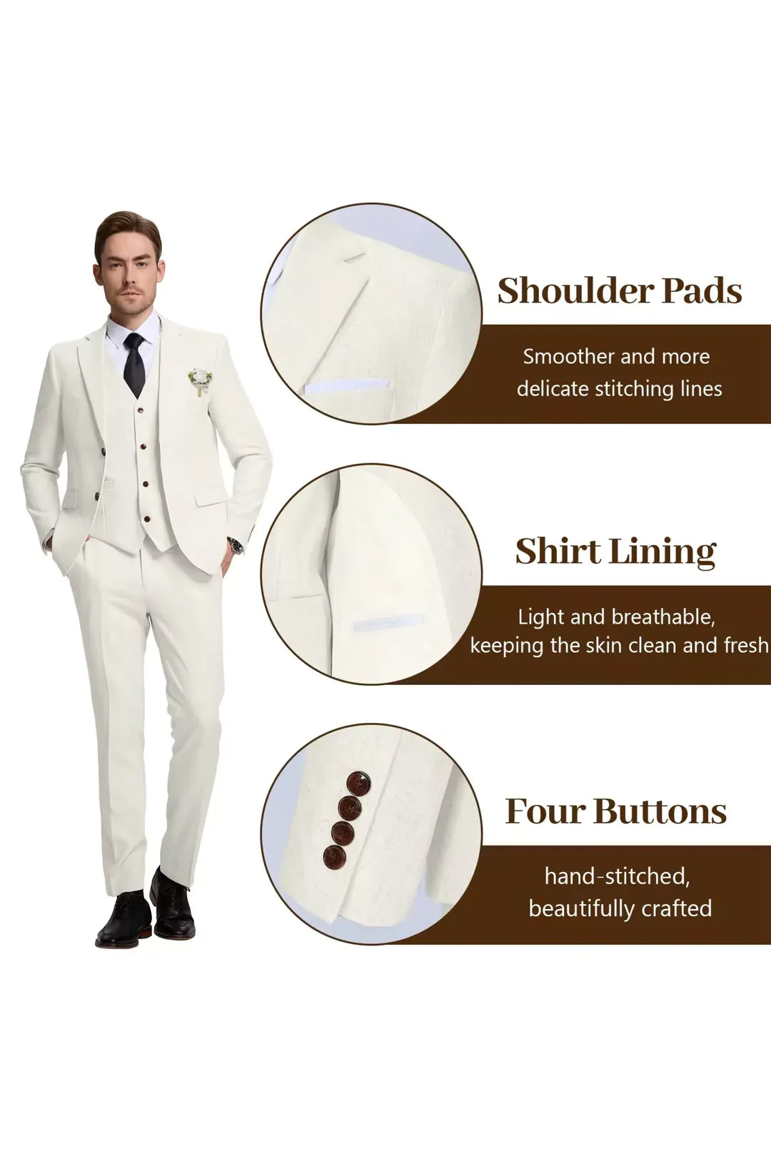 Men's Ivory Linen Slim Fit Suit – Summer Tuxedo Set for Wedding & Formal Events – Wehilion® ™