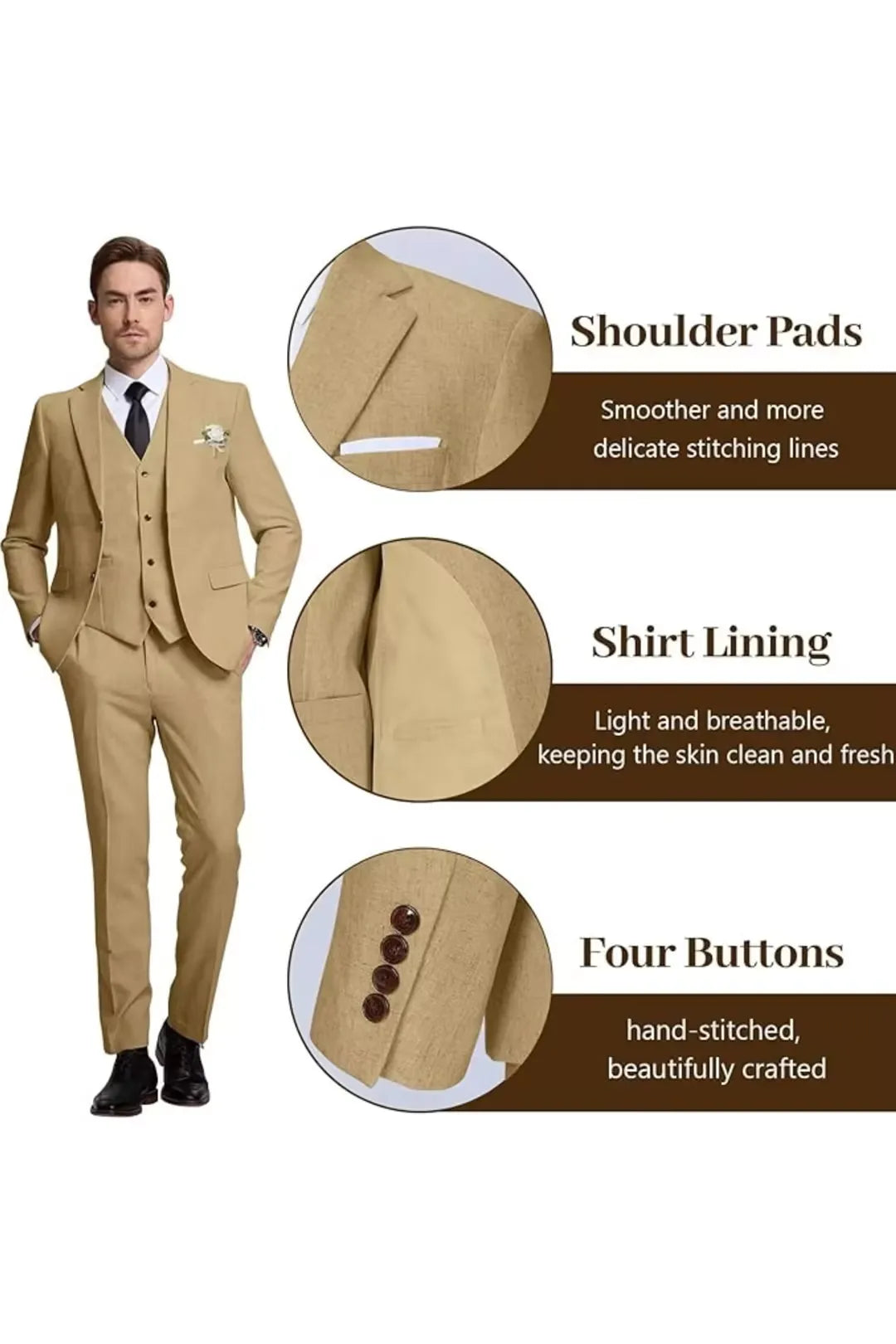 Men's Khaki Linen Slim Fit Suit – Summer Tuxedo Set for Wedding & Formal Events – Wehilion® ™