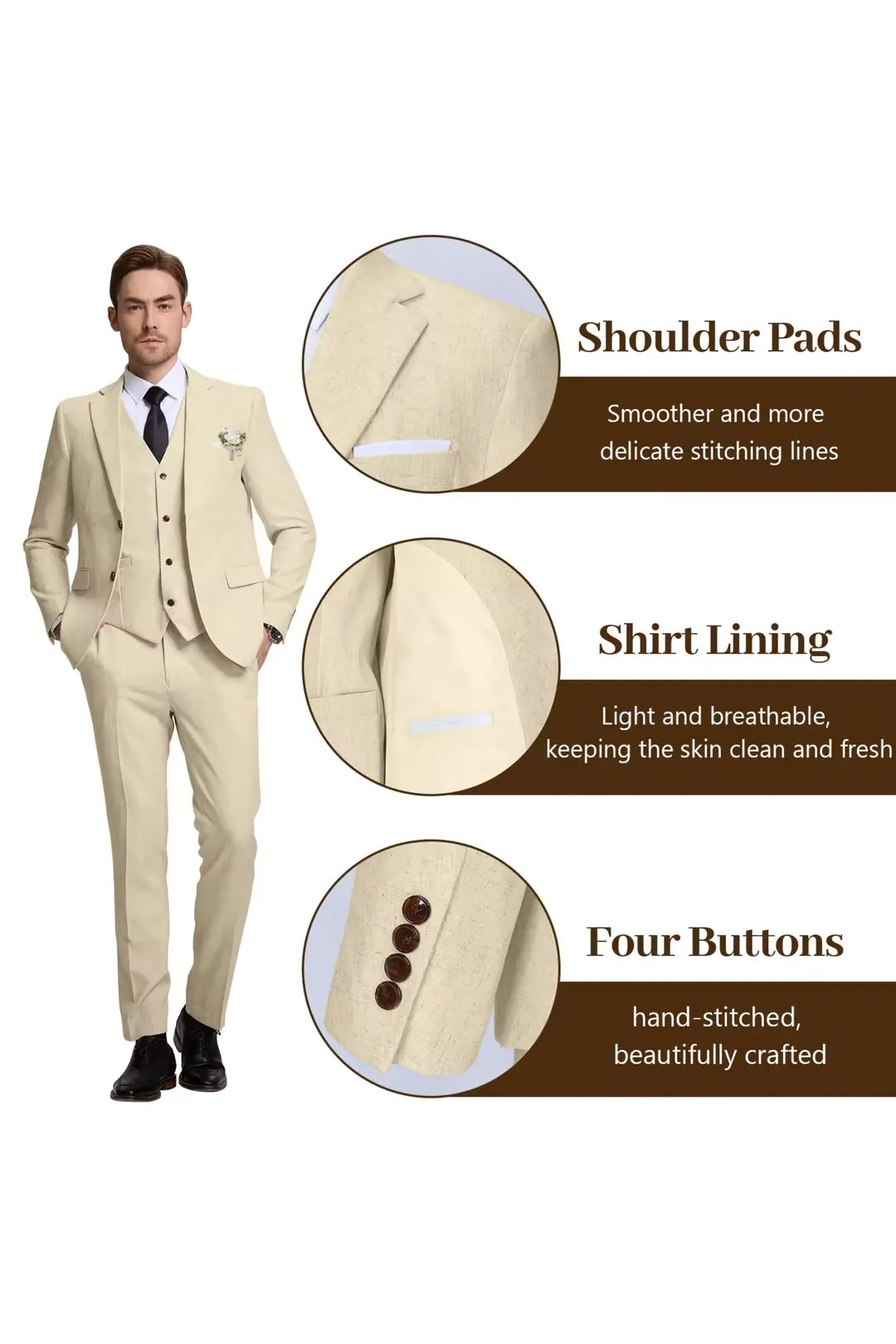 Men's Light Champagne Linen Slim Fit Suit – Summer Tuxedo Set for Wedding & Formal Events – Wehilion® ™