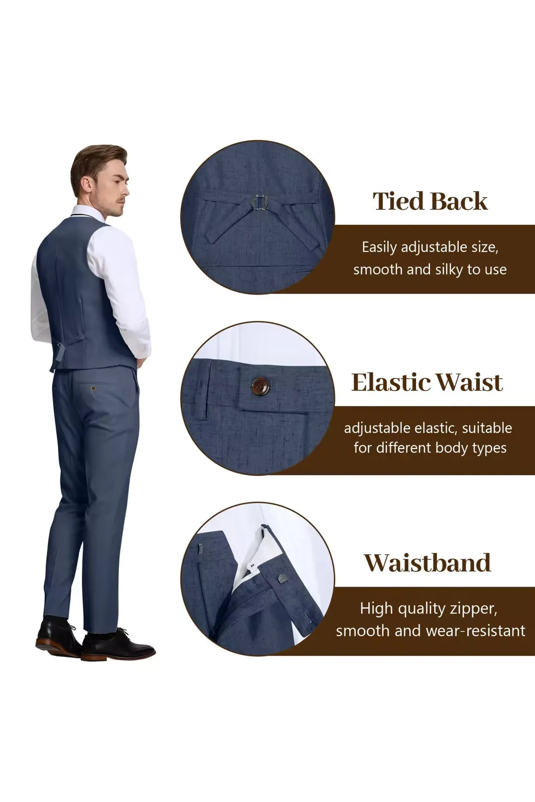Navy Blue Lightweight Linen Suit for Groom – Breathable 3 Piece Outfit with Blazer & Vest – Wehilion® ™