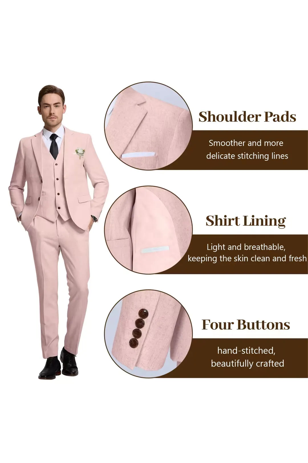 Men's Pink Linen Slim Fit Suit – Summer Tuxedo Set for Wedding & Formal Events – Wehilion® ™