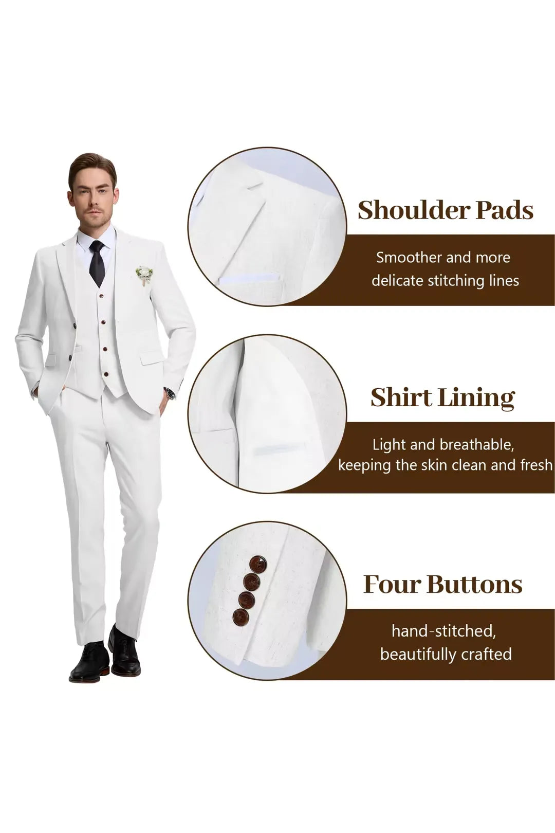 Men's White Linen Slim Fit Suit – Summer Tuxedo Set for Wedding & Formal Events – Wehilion® ™