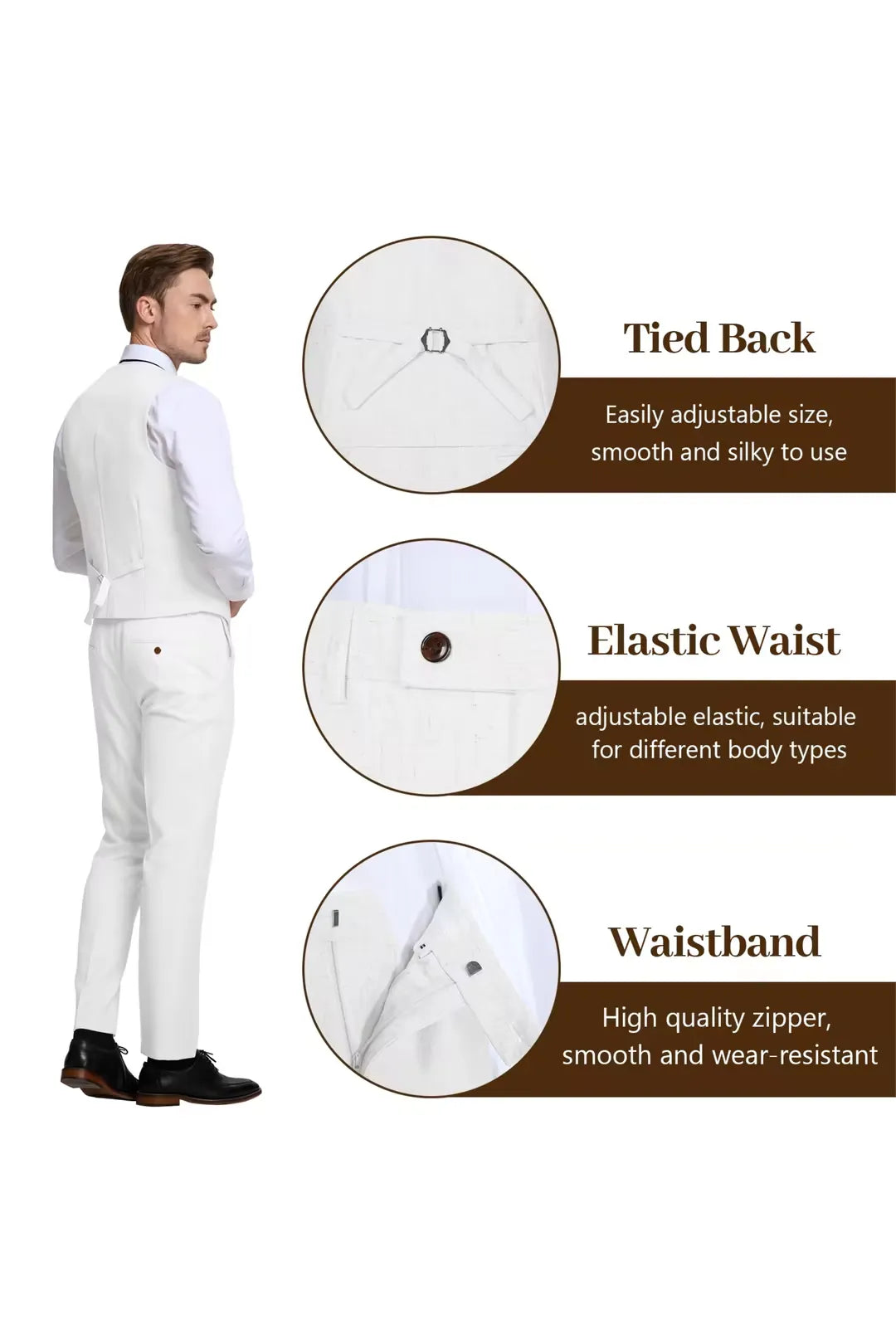 White Lightweight Linen Suit for Groom – Breathable 3 Piece Outfit with Blazer & Vest – Wehilion® ™
