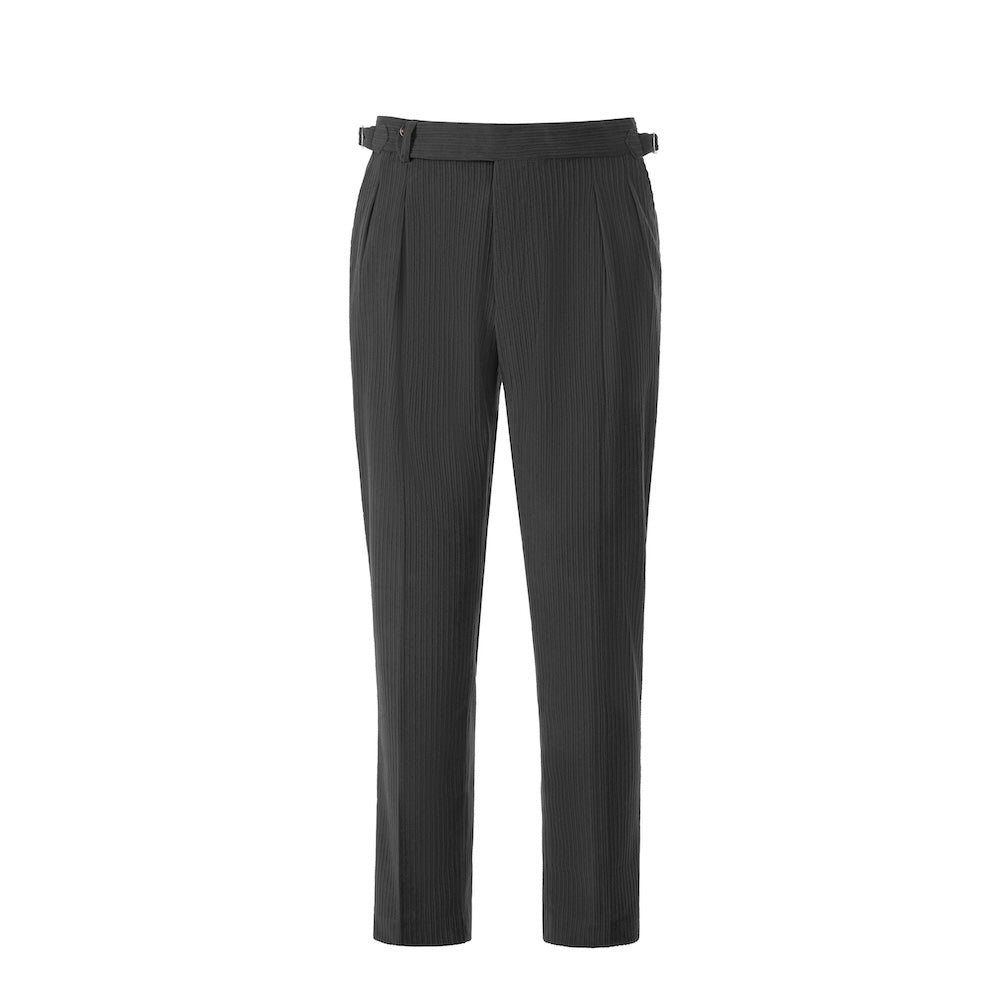 Front view of men's dark grey corduroy trousers – slim fit winter pants design