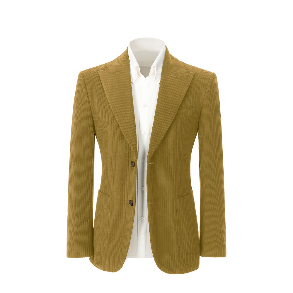 Men's green corduroy blazer front view – double breasted winter 2 piece suit