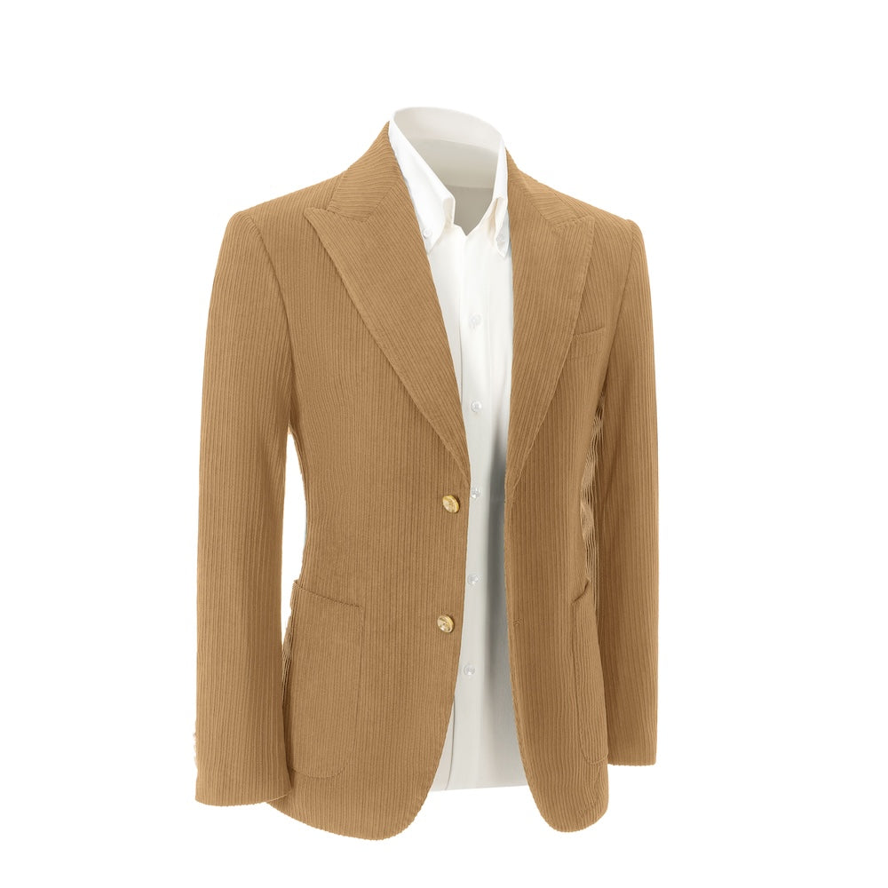 Right side view of khaki corduroy blazer – winter 2 piece suit jacket style
