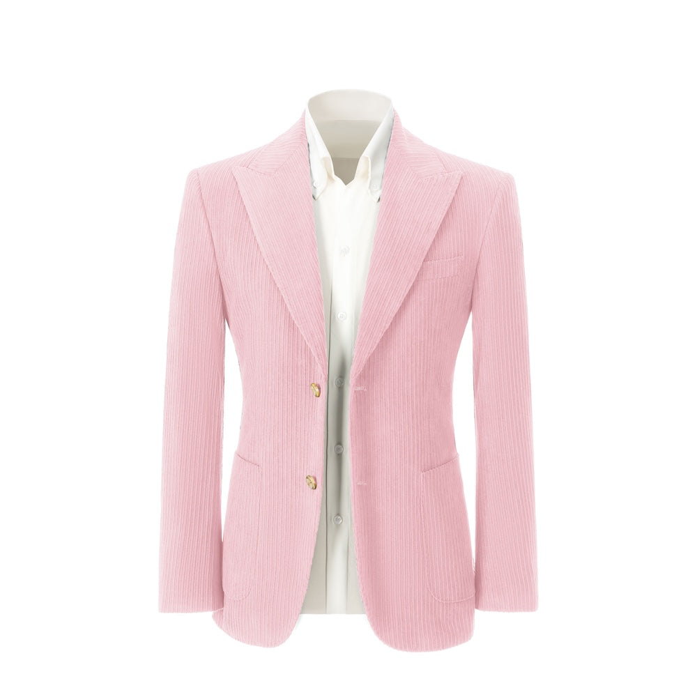 Men's light pink corduroy blazer – double breasted winter 2 piece suit