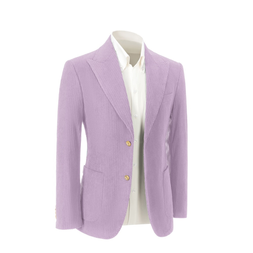 Right side view of light purple corduroy blazer – winter 2 piece suit jacket style