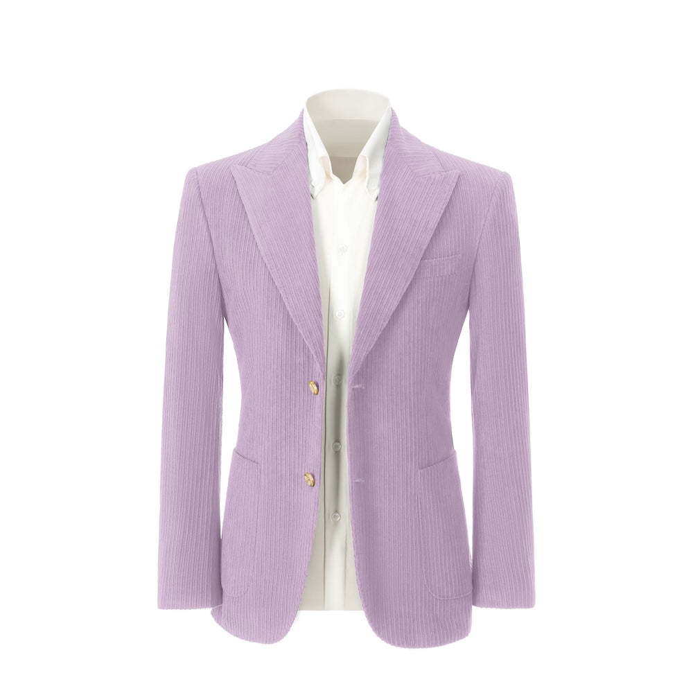 Men's light purple corduroy blazer front view – double breasted winter 2 piece suit