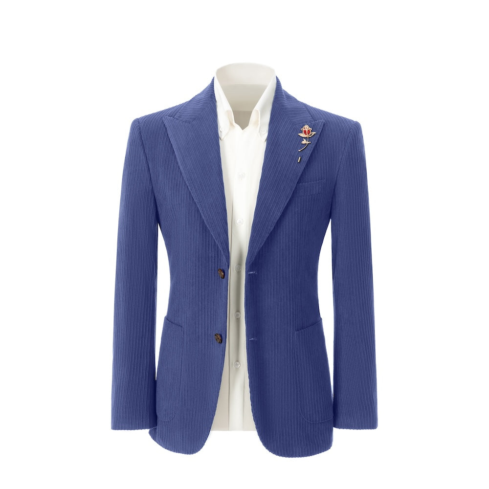 Men's light royal blue corduroy blazer – double breasted winter 2 piece suit