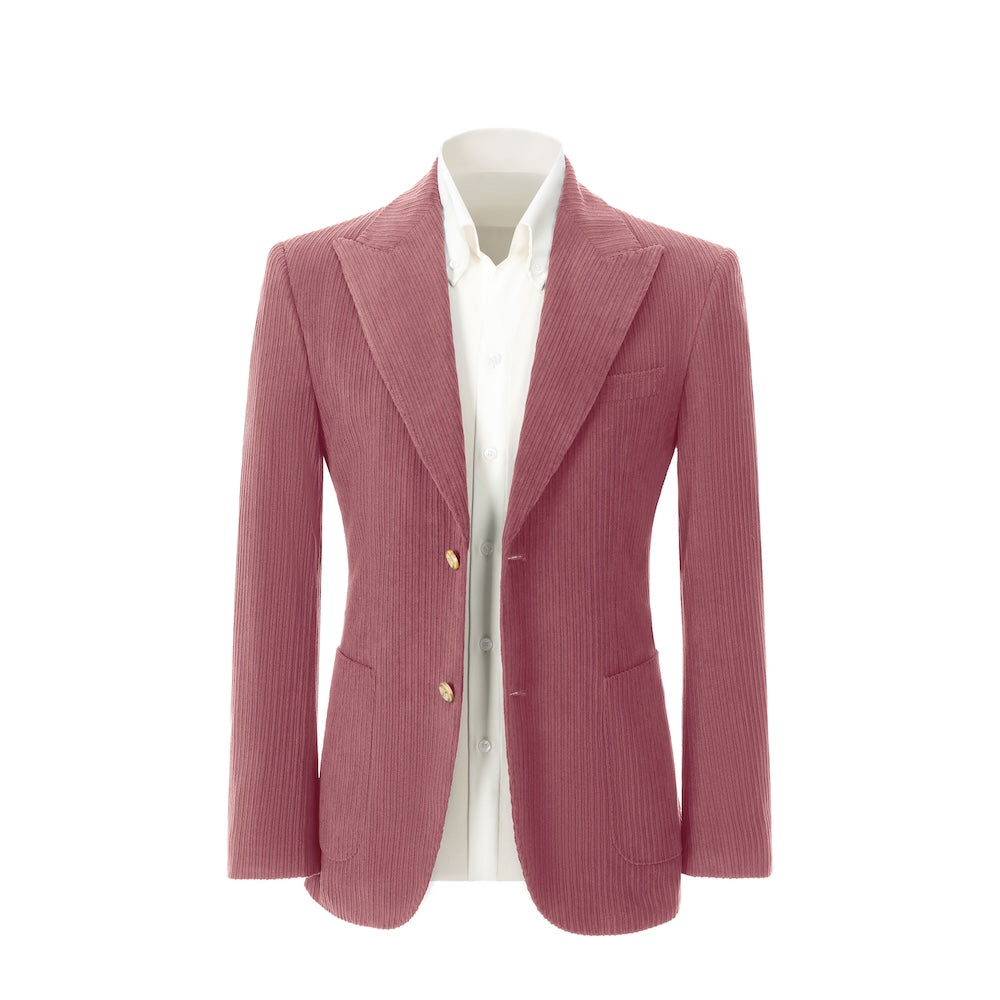 Men's pink corduroy blazer front view – double breasted winter 2 piece suit