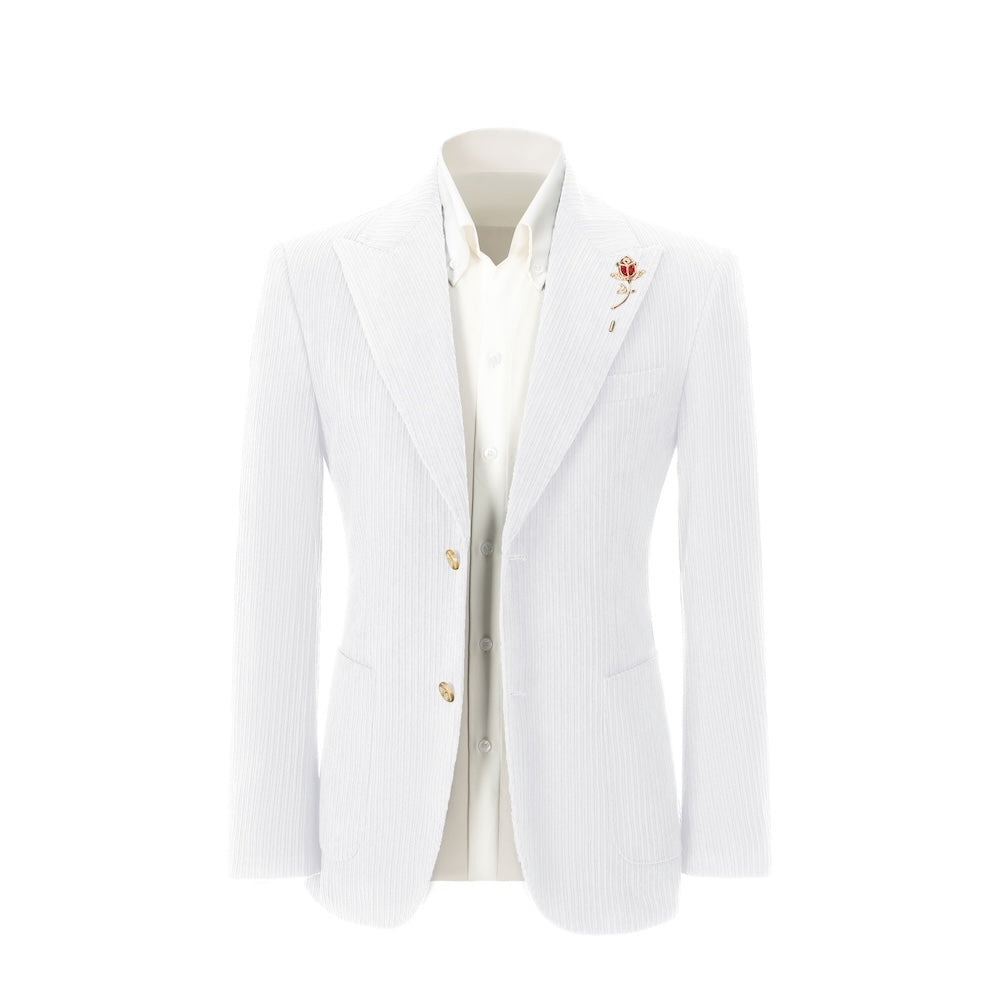 Men's white corduroy blazer – double breasted winter 2 piece suit
