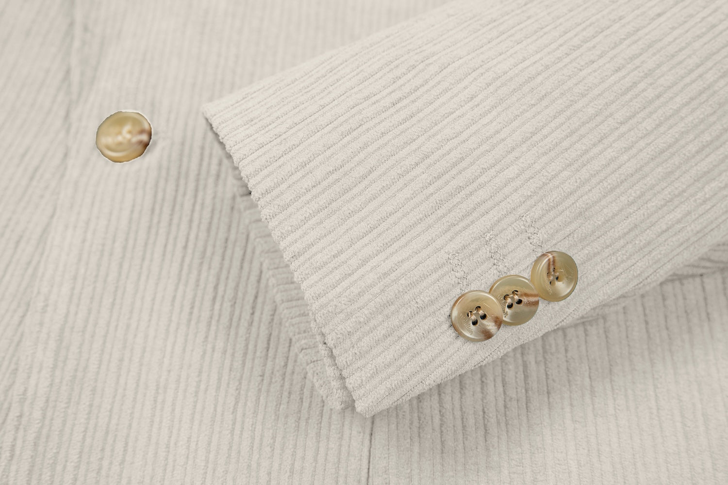Cuff detail of beige grey corduroy prom blazer – formal sleeve with neat finish