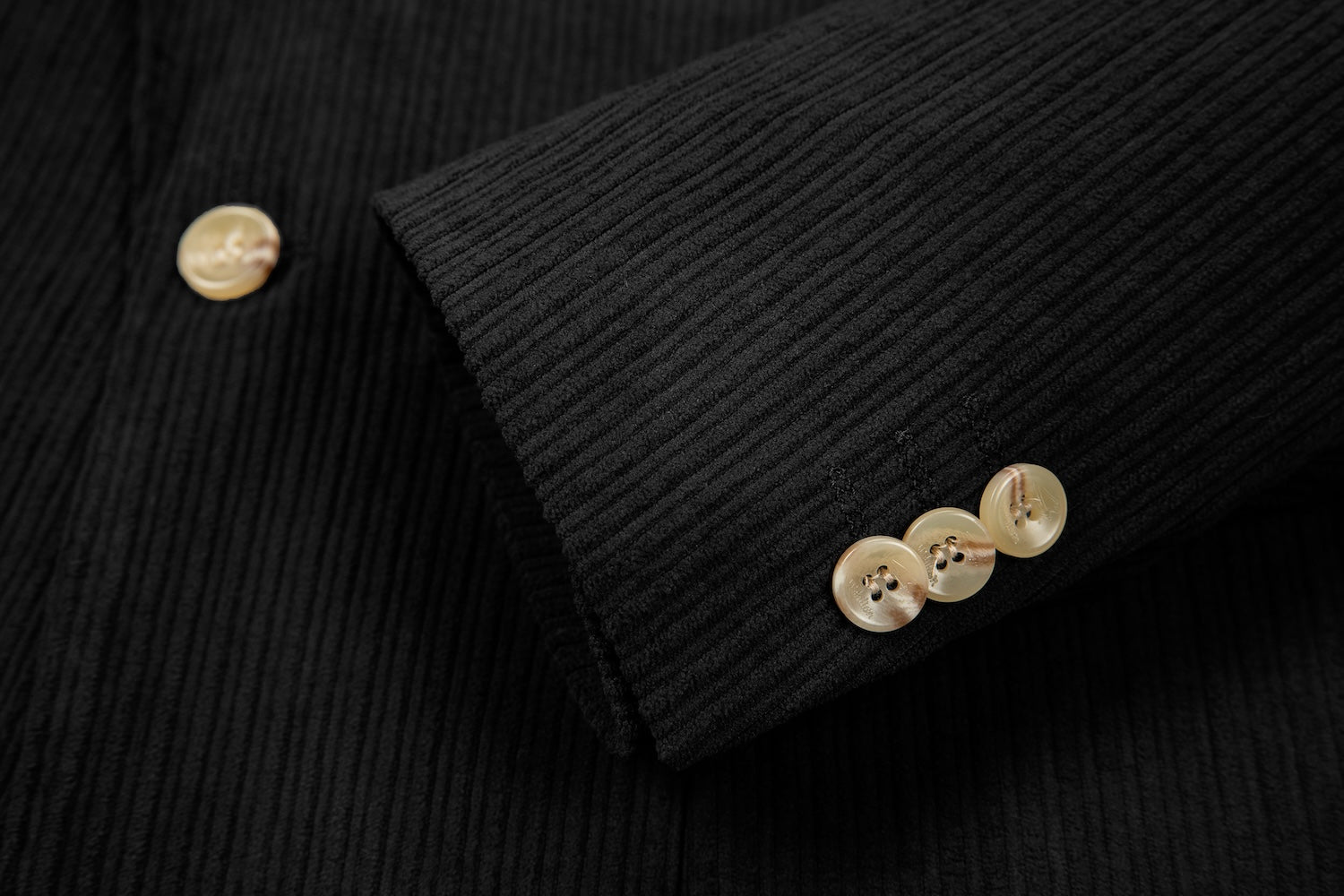 Cuff detail of black corduroy prom blazer – formal sleeve with neat finish