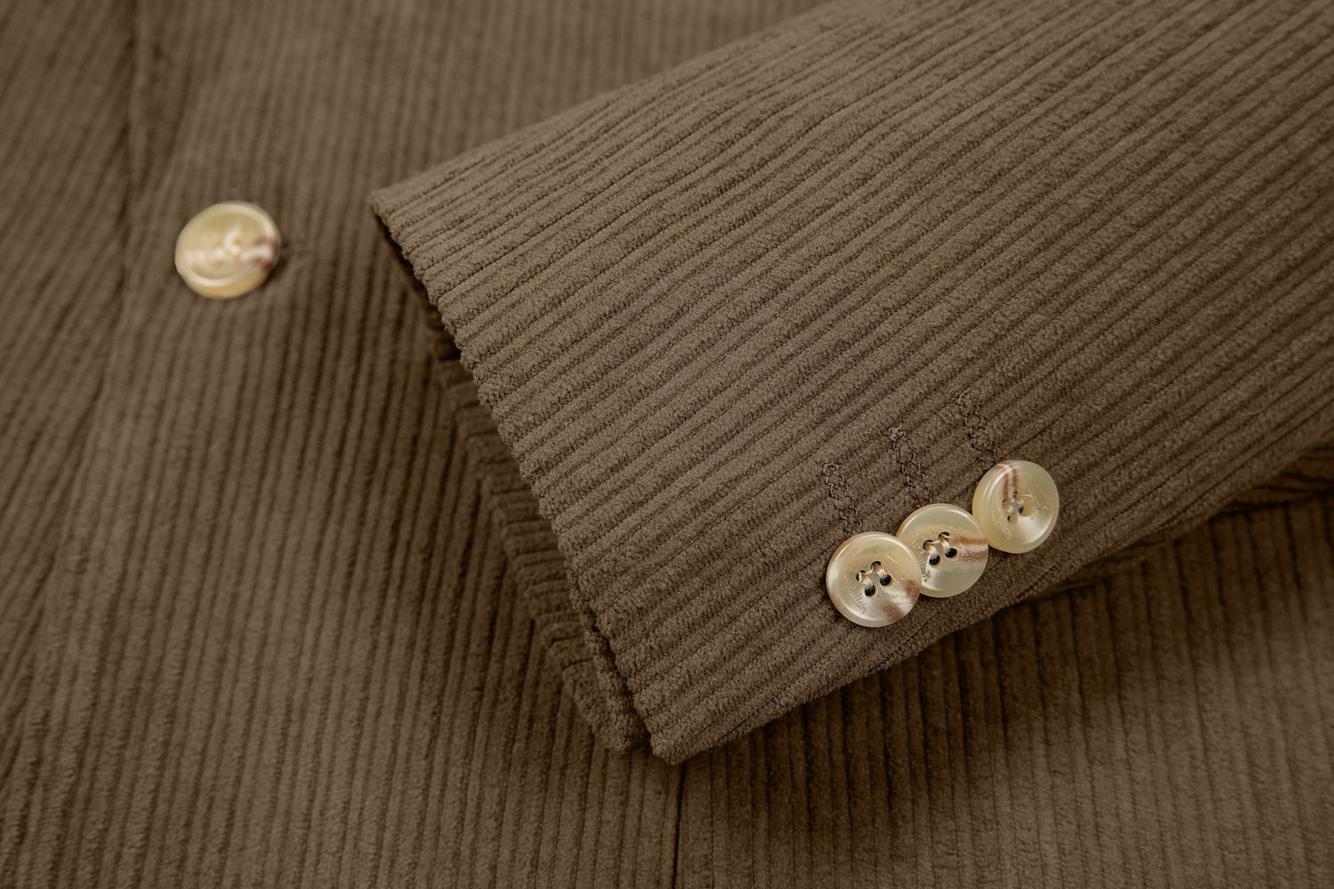 Cuff detail of brown corduroy prom blazer – formal sleeve with neat finish