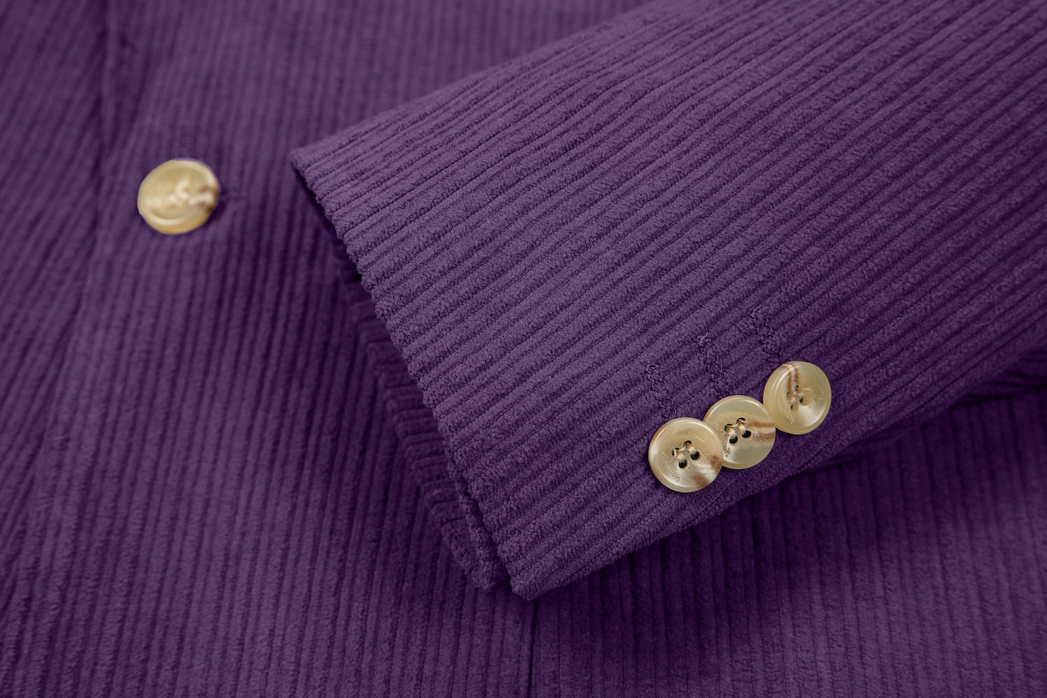 Cuff detail of dark purple corduroy prom blazer – formal sleeve with neat finish