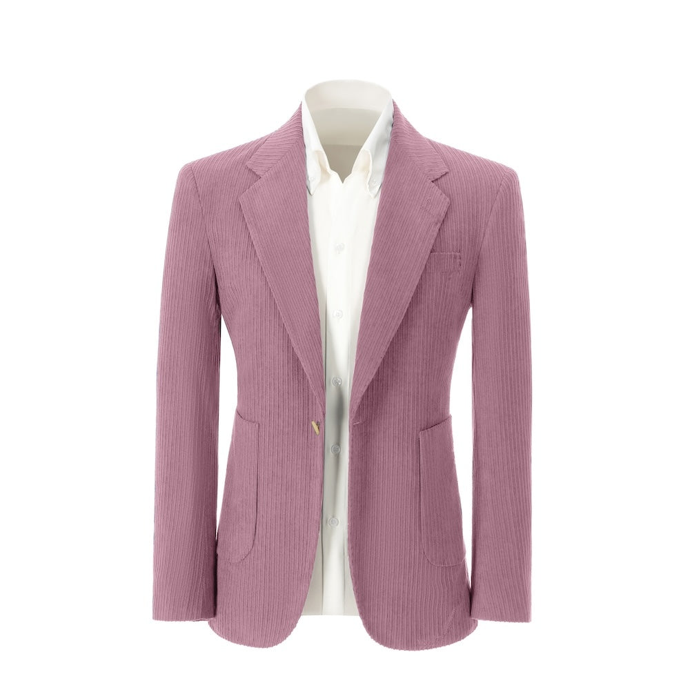 Men's leather pink corduroy prom blazer – front view of 2 piece exclusive suit