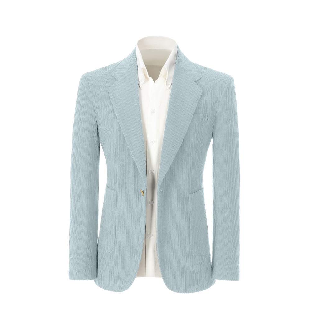 Men's light blue corduroy prom blazer – front view of 2 piece exclusive suit