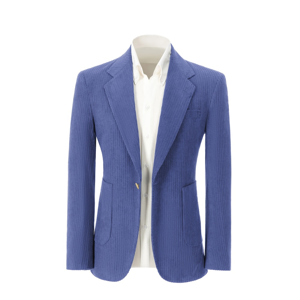 Men's light royal blue corduroy prom blazer – front view of 2 piece exclusive suit