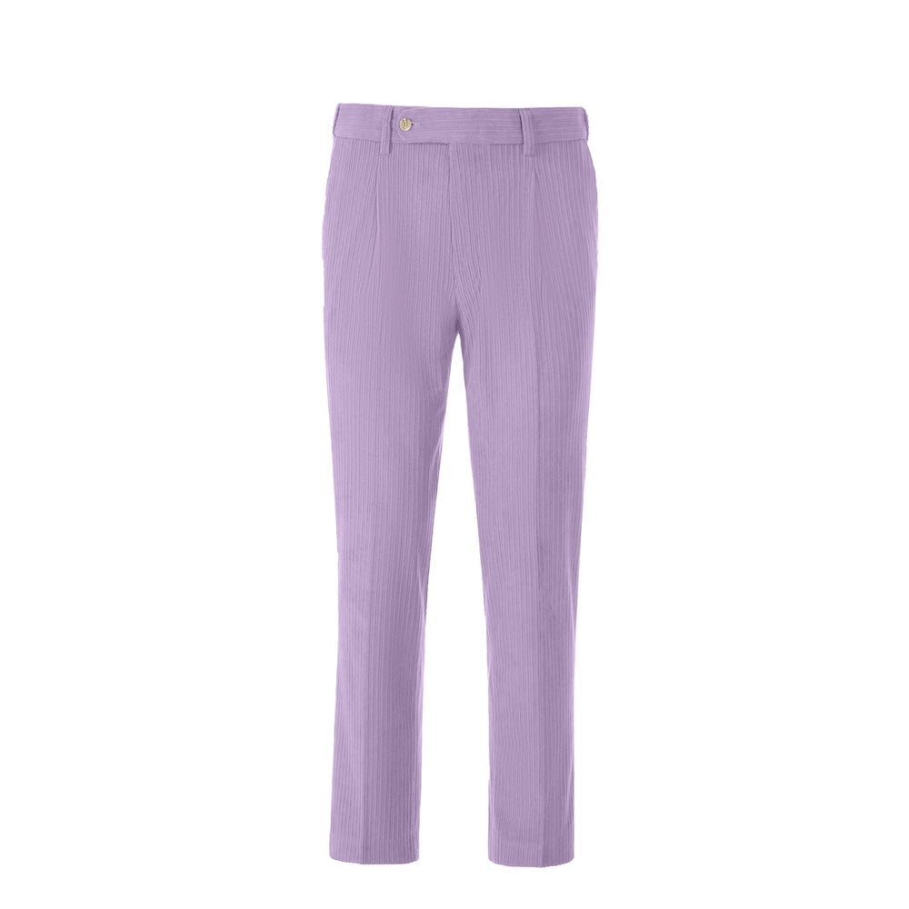 Front view of men's purple prom pants – slim fit corduroy with classic design