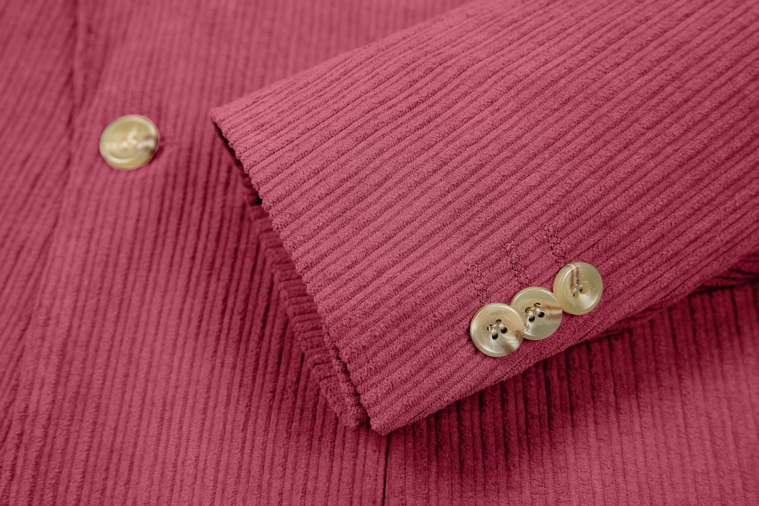 Cuff detail of rose red corduroy prom blazer – formal sleeve with neat finish