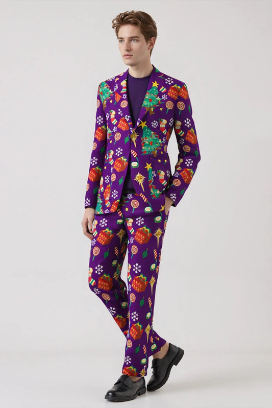 Men's Tree Pattern Christmas Eve Party 2 Piece Suit