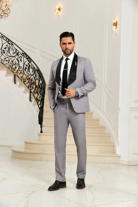 Men's Grey Unique Collar Party 2 Pieces Suits