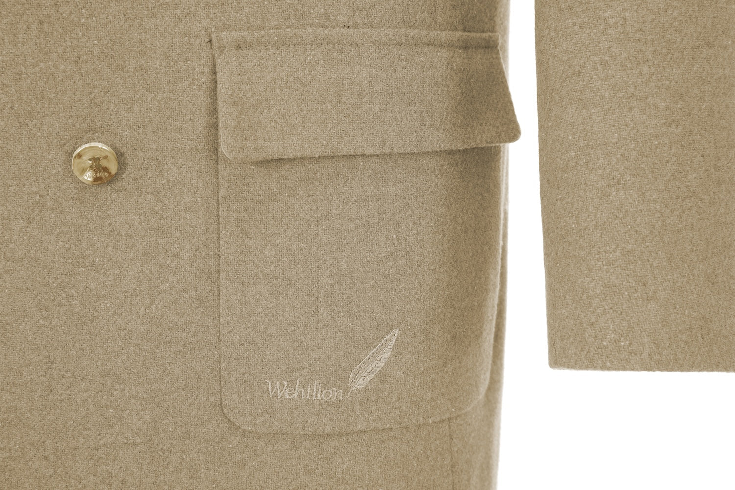 Beige wool overcoat for men – pocket detail on double-breasted design