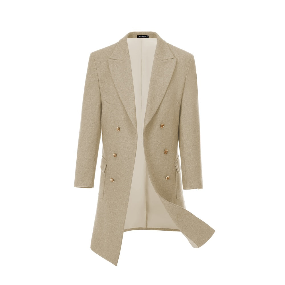 Beige wool overcoat for men – double-breasted front view