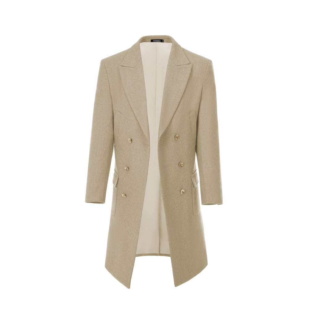 Beige wool overcoat for men – double-breasted