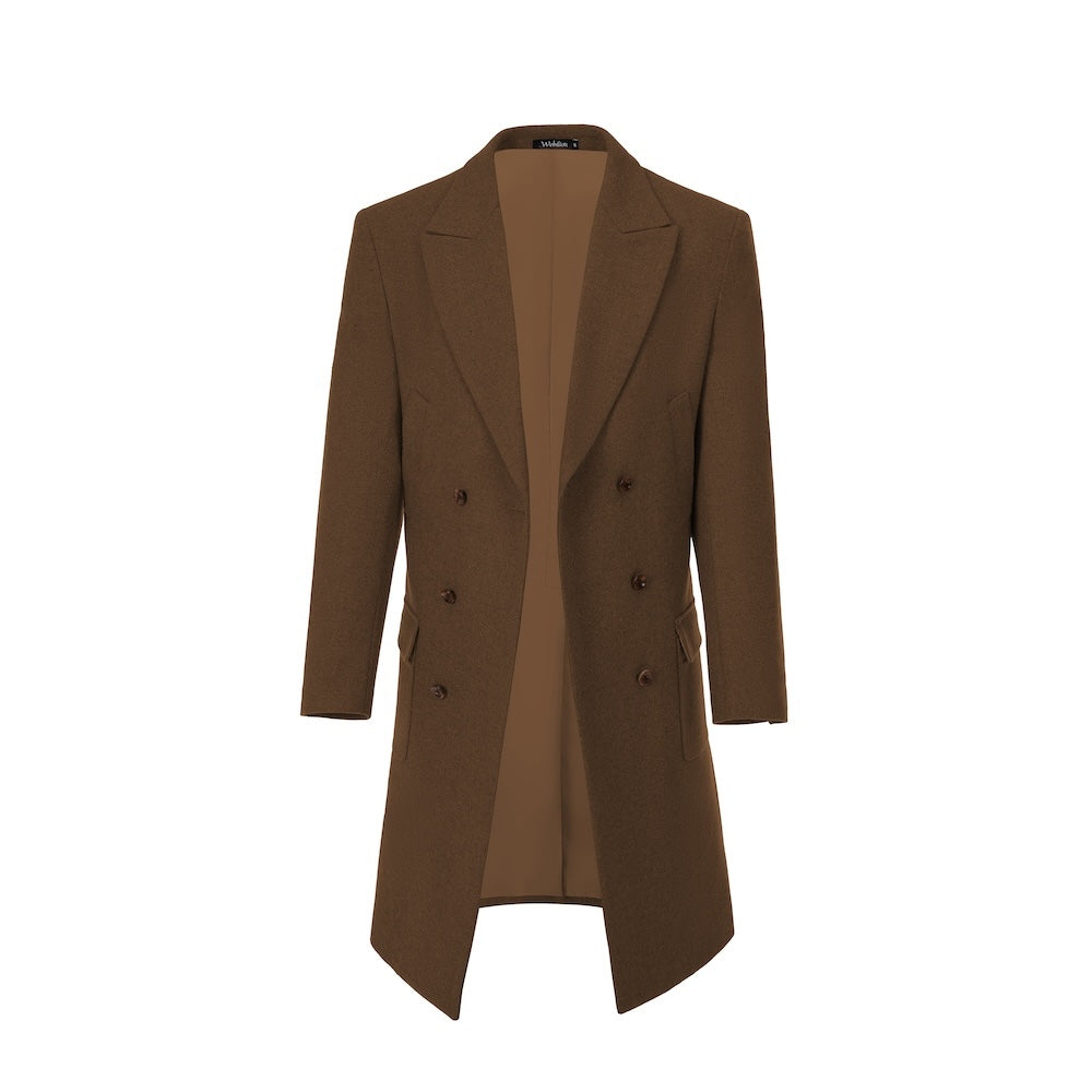 Brown wool overcoat for men – double-breasted