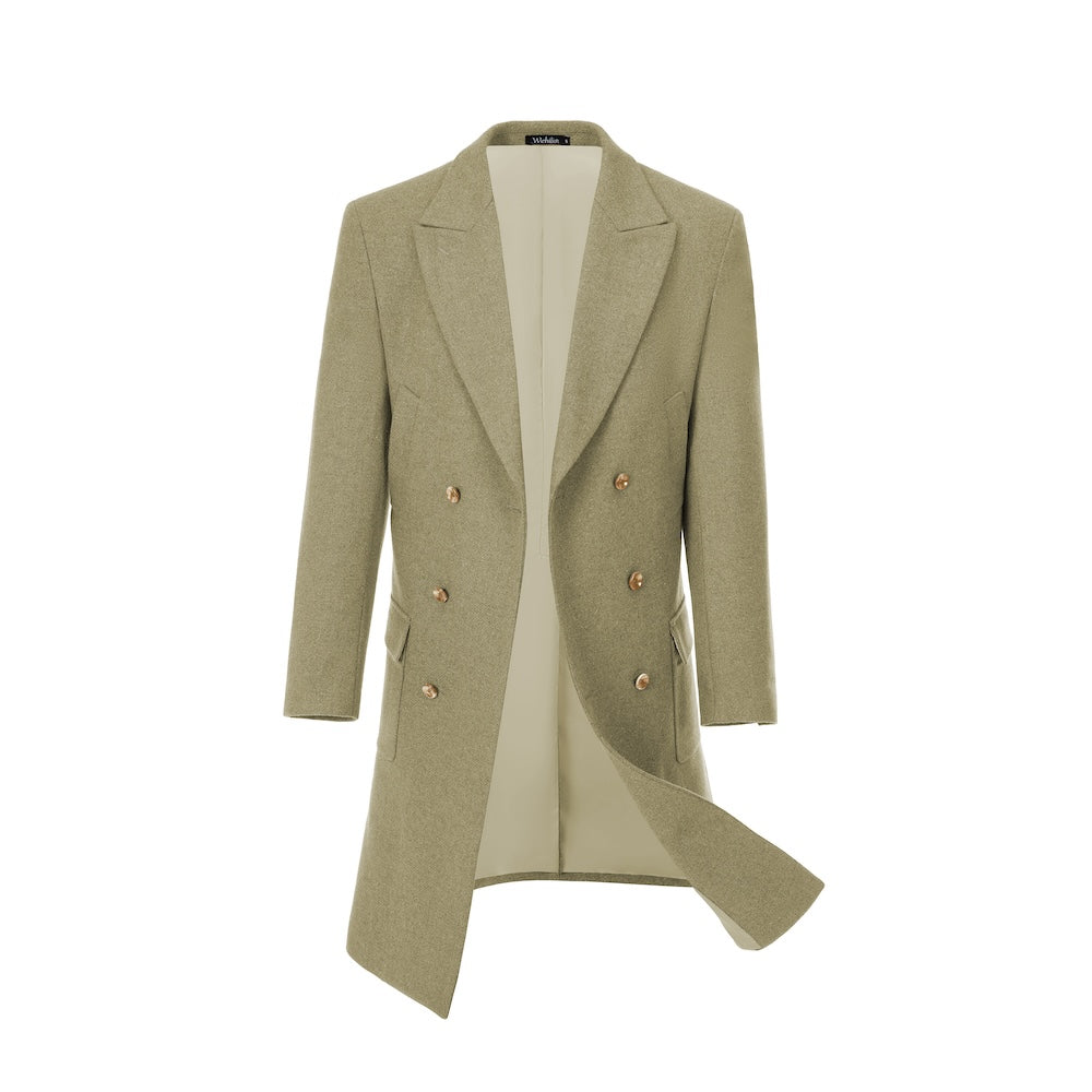 Green wool overcoat for men – double-breasted