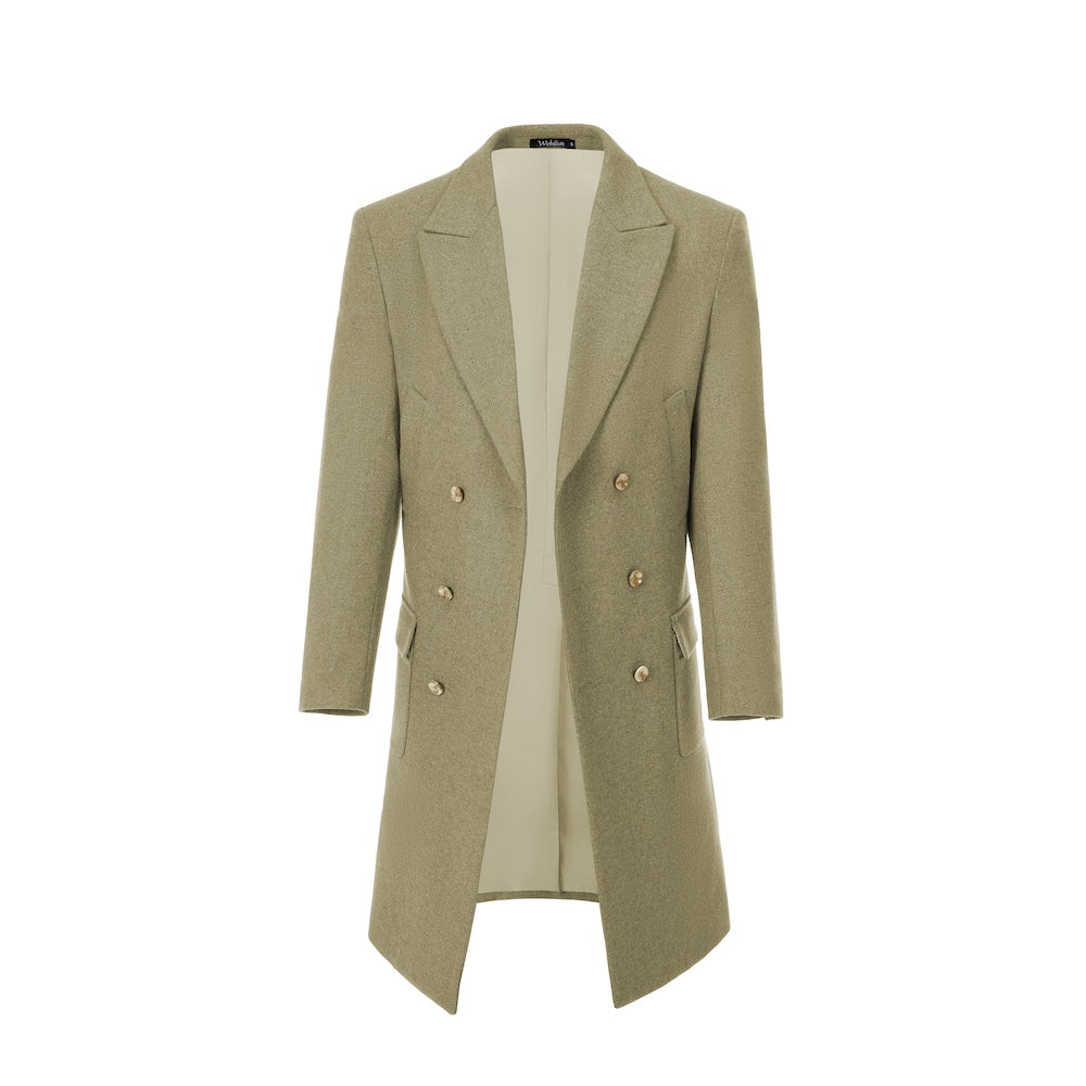 Green wool overcoat for men – double-breasted front view