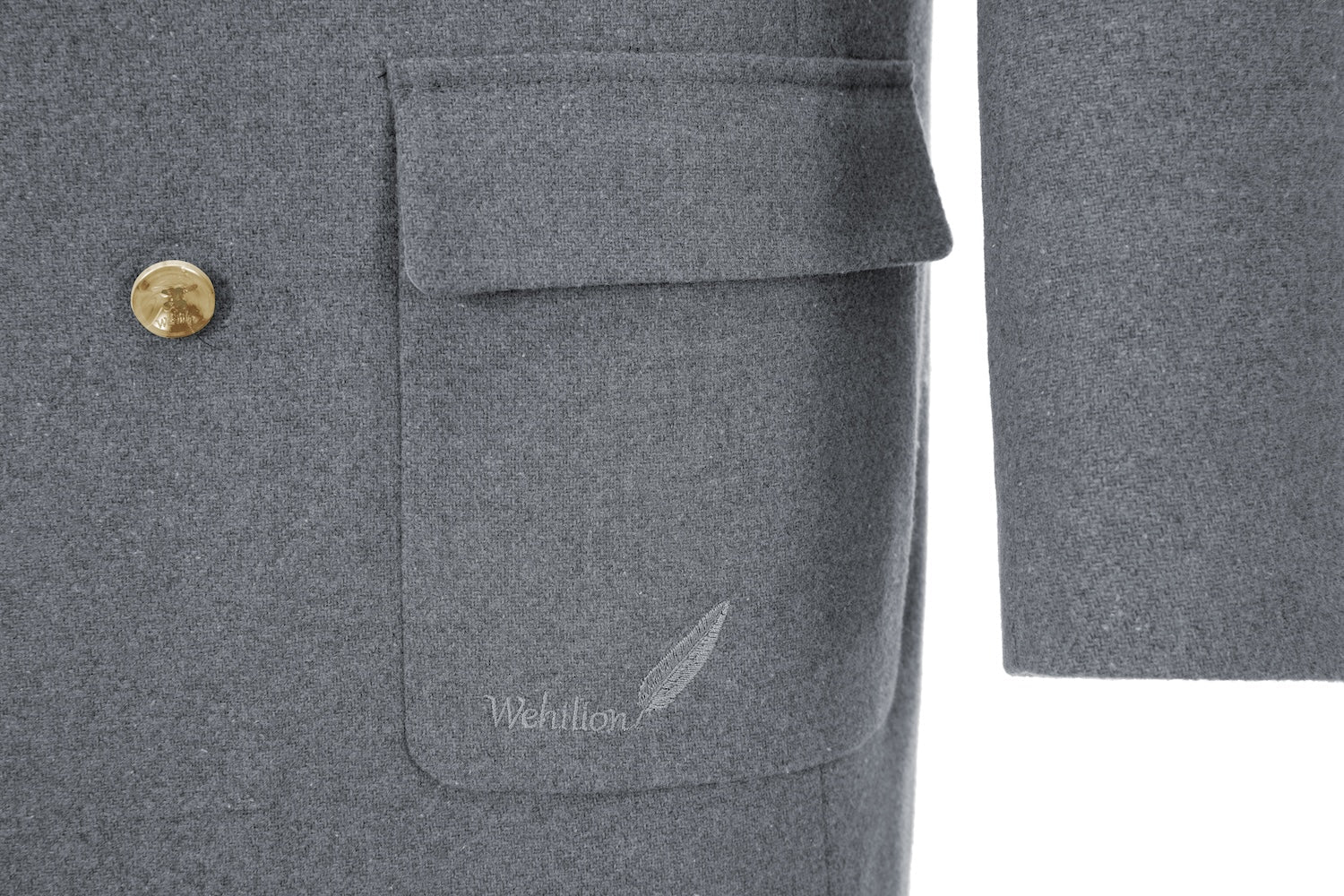 Grey wool overcoat for men – pocket detail on double-breasted design