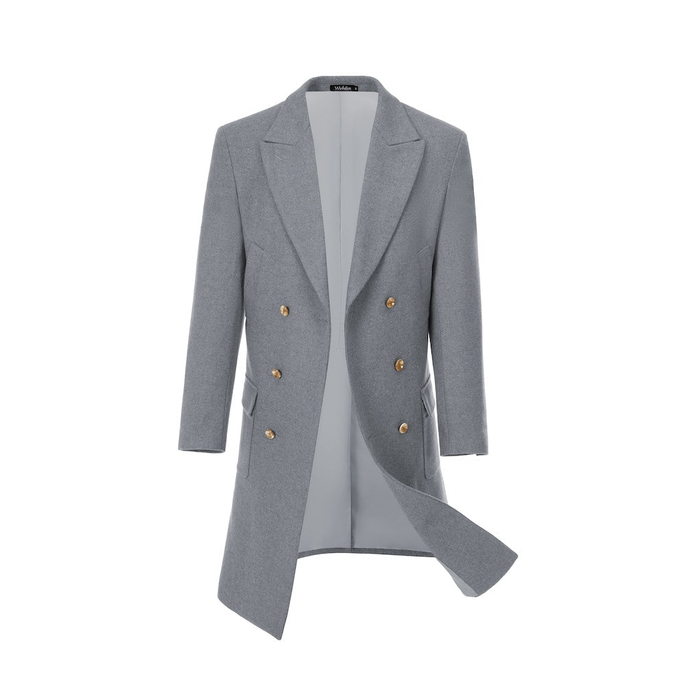 Grey wool overcoat for men – double-breasted front view