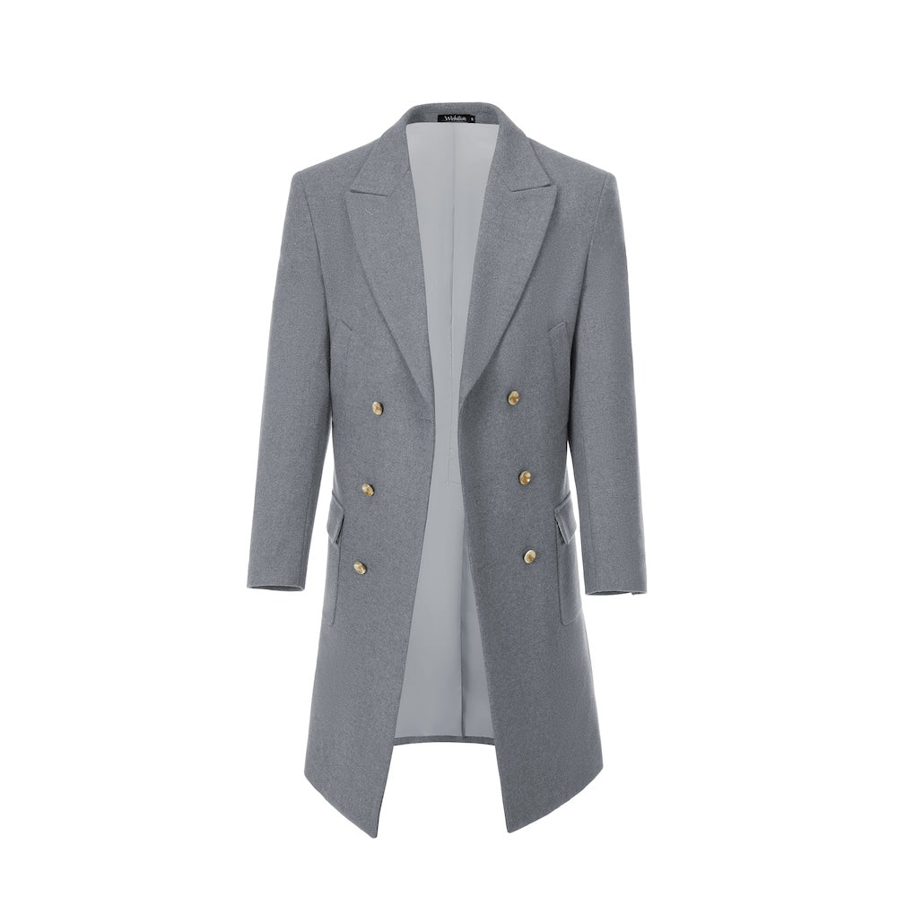 Grey wool overcoat for men – double-breasted