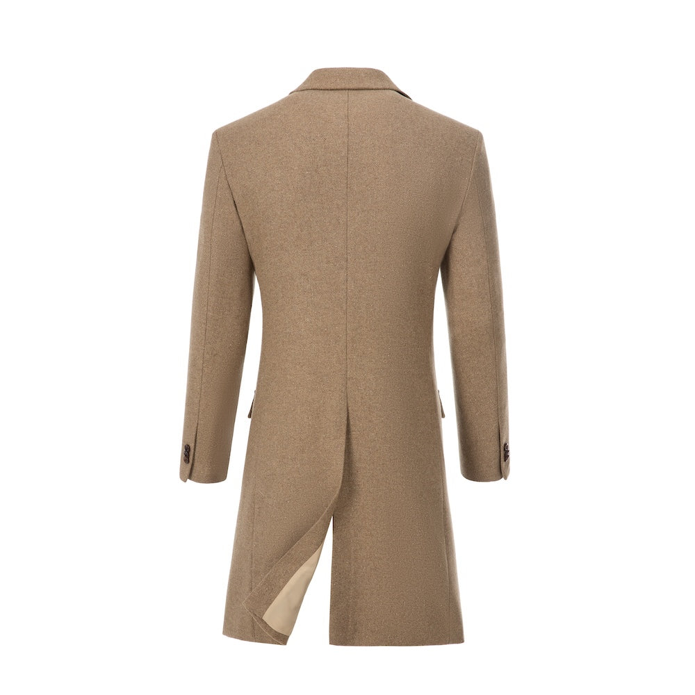 Men’s khaki wool overcoat – double-breasted back view