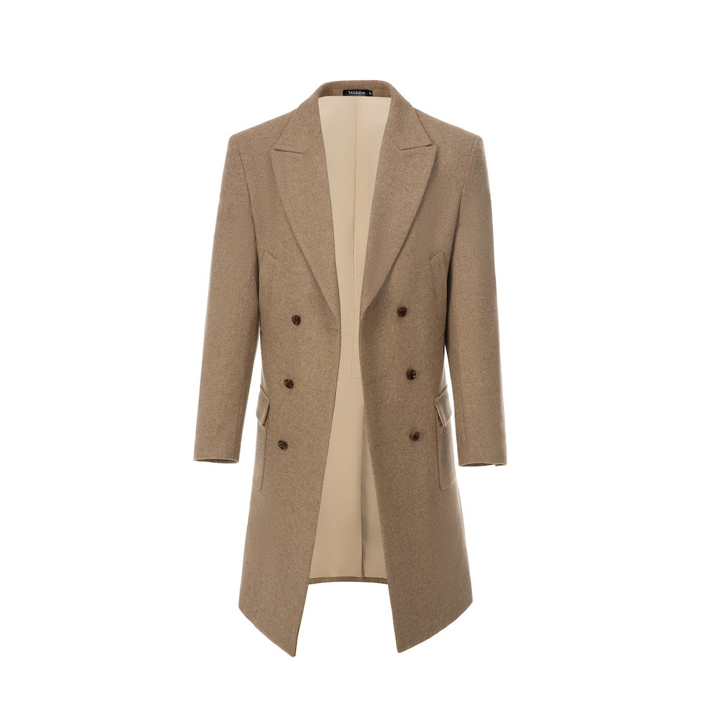 Khaki wool overcoat for men – double-breasted