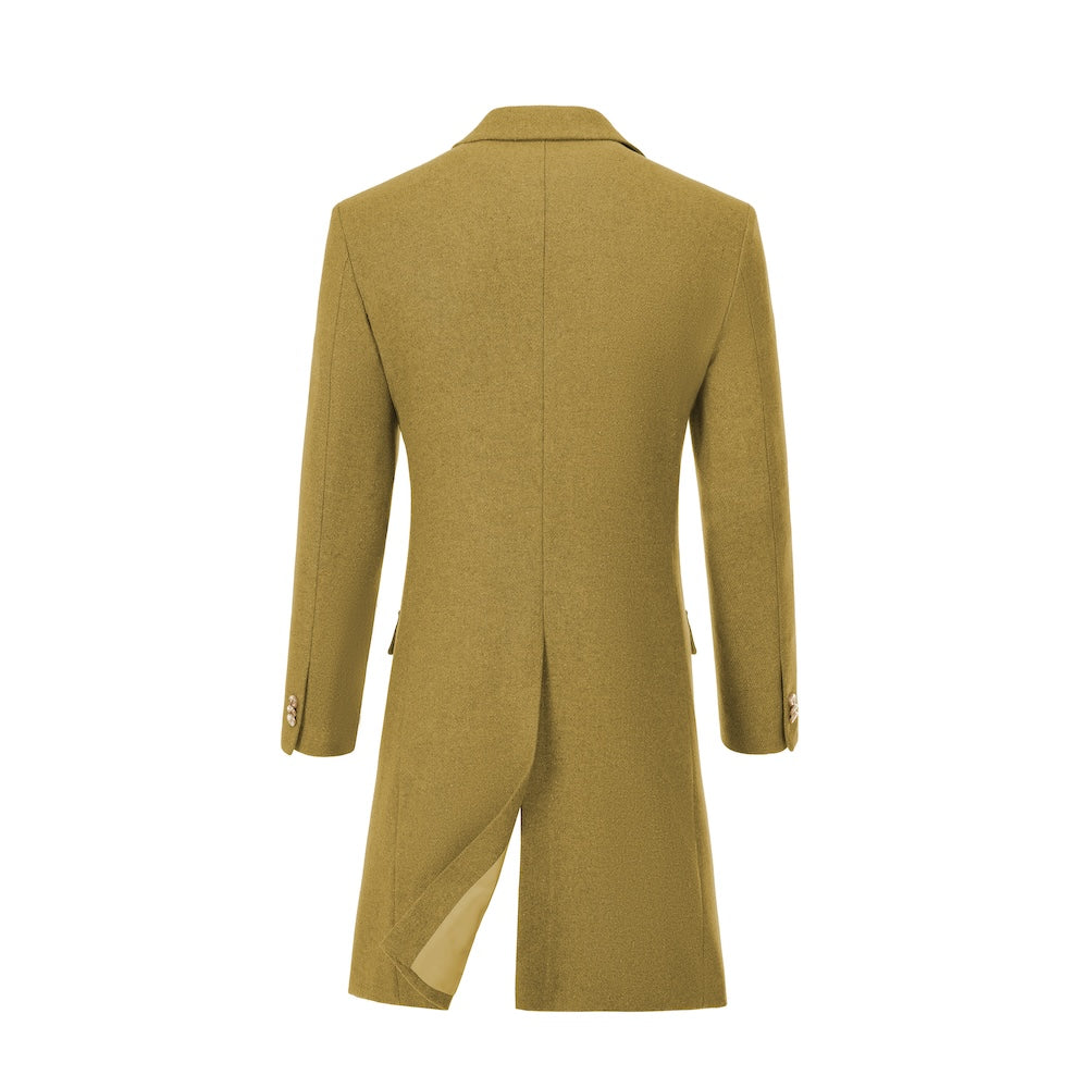 Men’s yellow wool overcoat – double-breasted back view